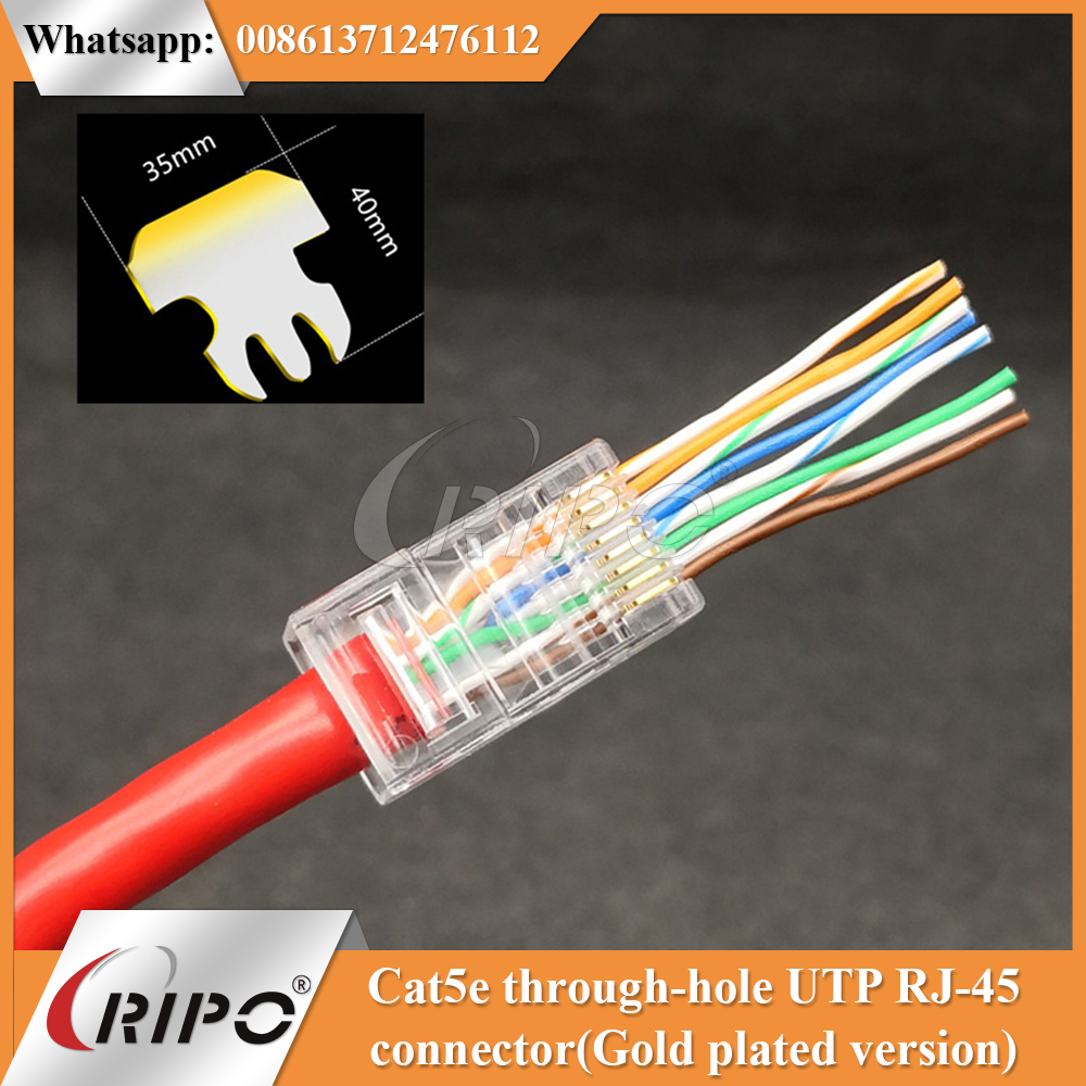 Cat5e through-hole UTP RJ-45 connector (Gold plated version)