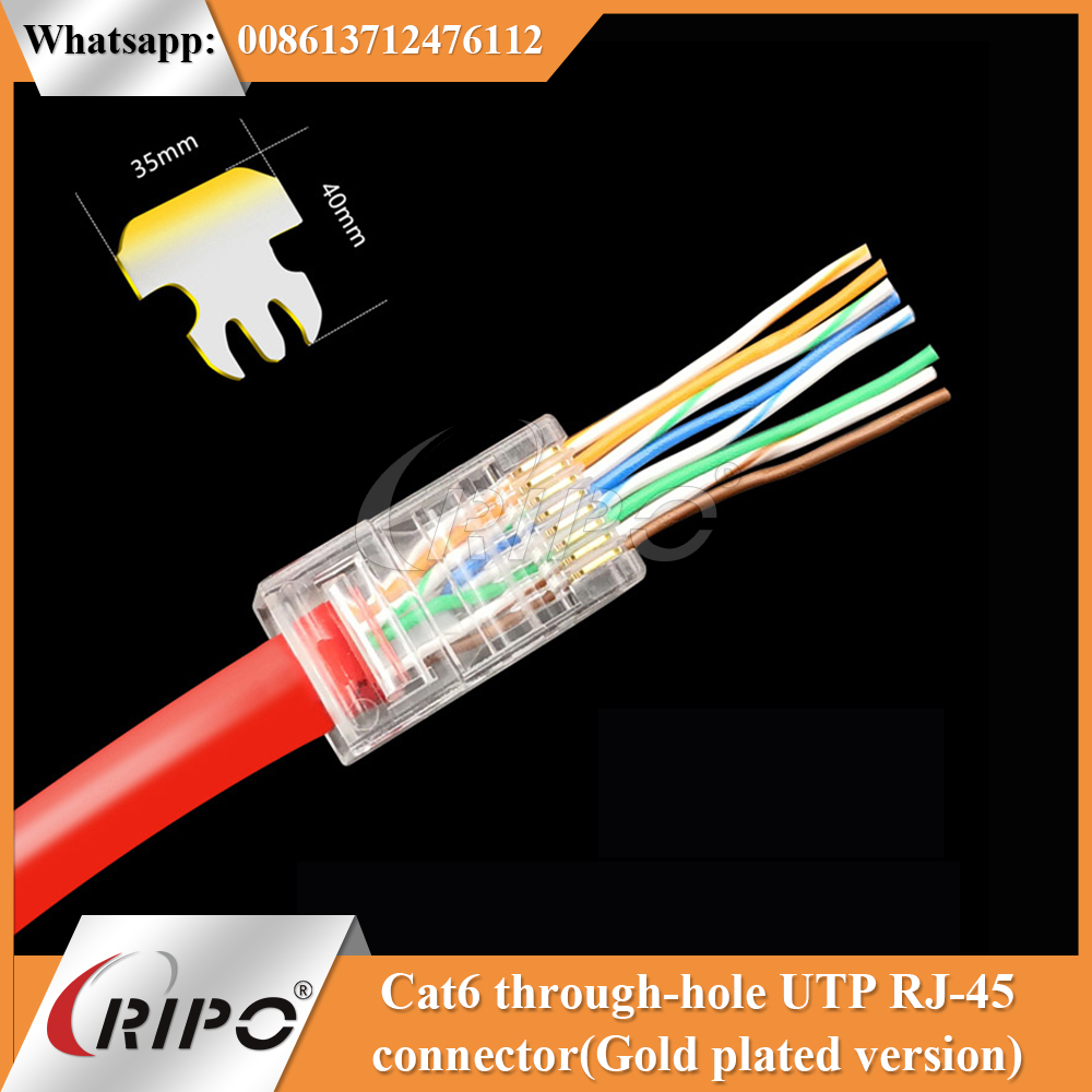 Cat6 through-hole UTP RJ-45 connector (Gold plated version)