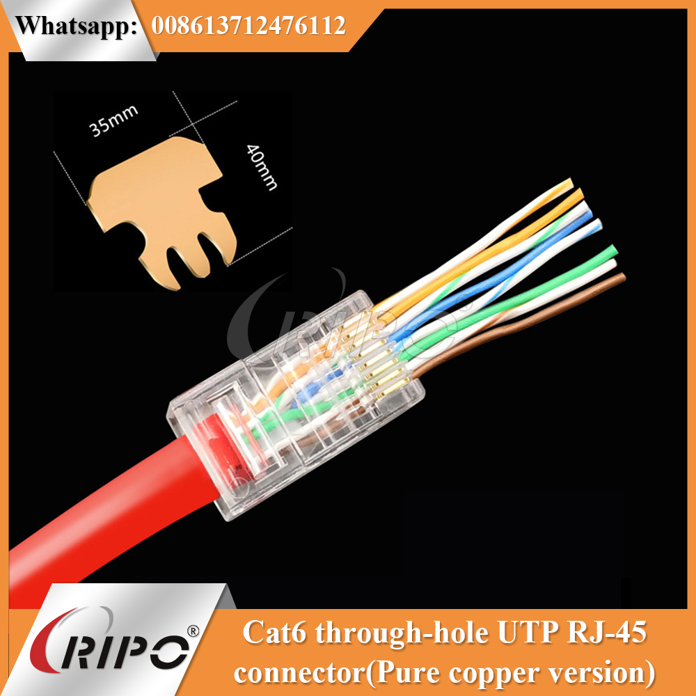 Cat6 through-hole UTP RJ-45 connector (Pure copper version)