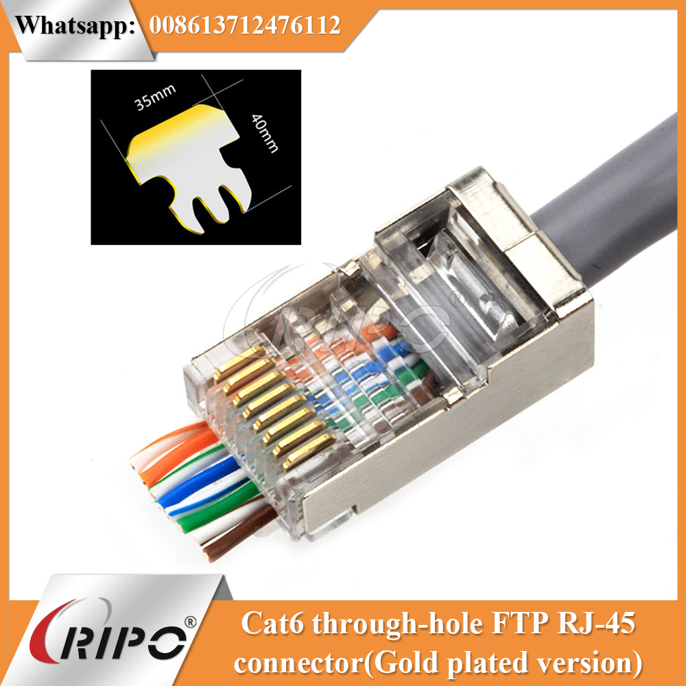 Cat6 through-hole FTP RJ-45 connector (Gold plated version)