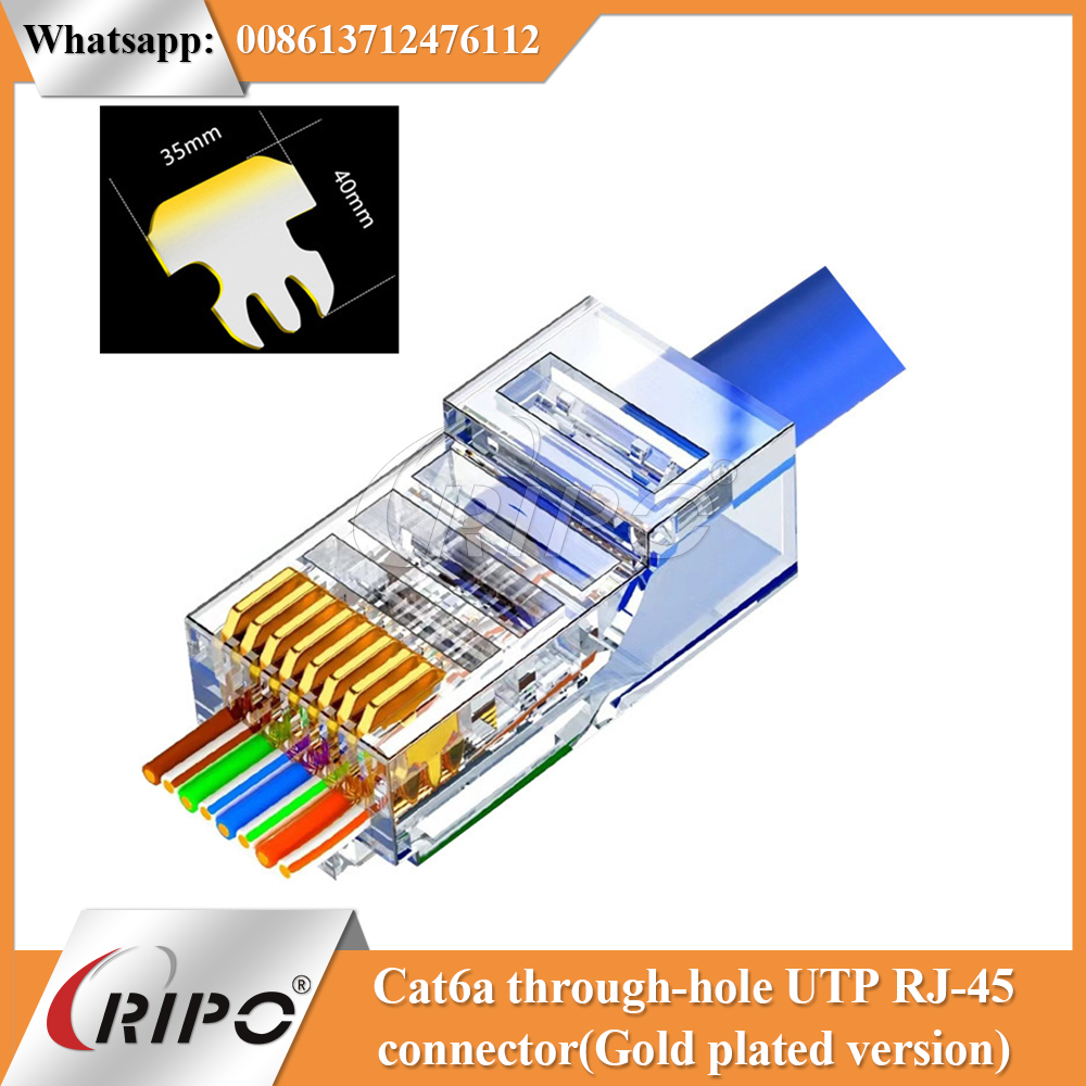 Cat6a through-hole UTP RJ-45 connector (Gold plated version)